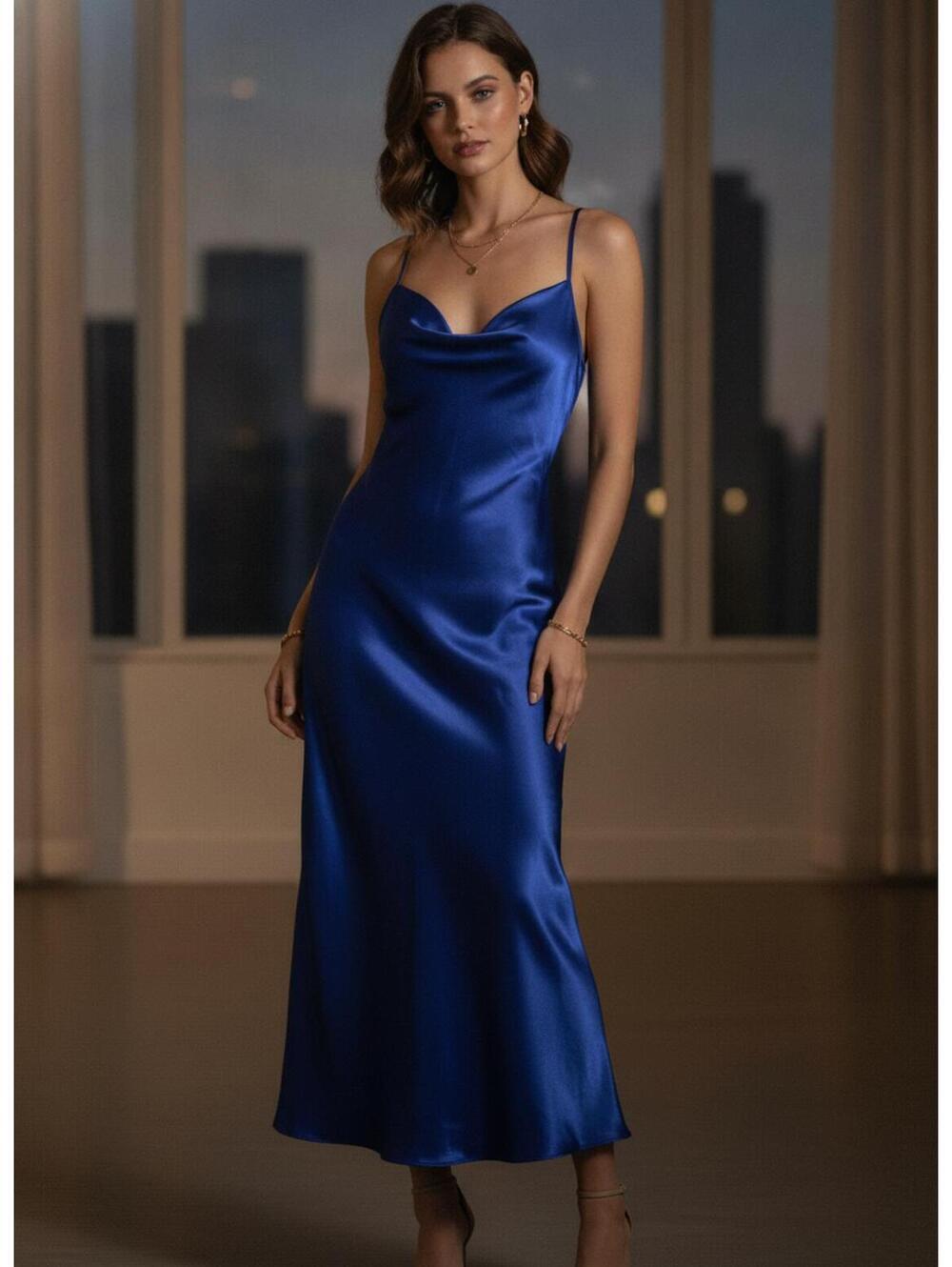 Bebe Elegant Blue Satin Slip Dress Large